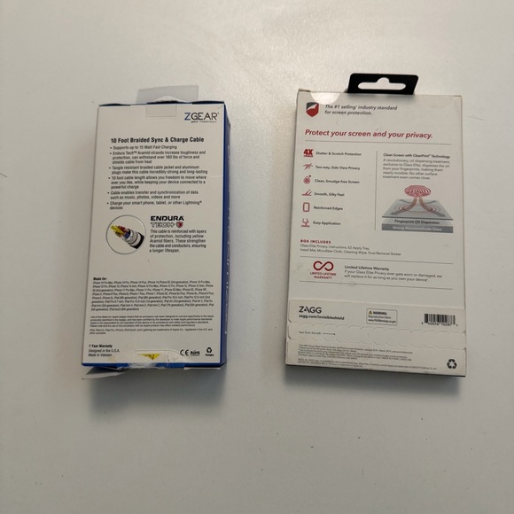 Zagg iPhone Xs/X Glass Privacy Screen Protector & 10ft Braided Charge Cable Lot - Picture 2 of 13